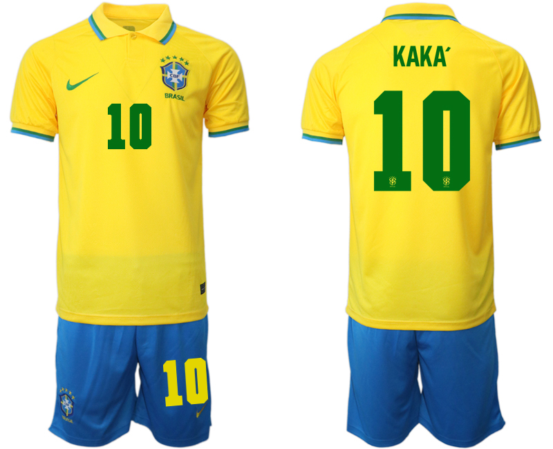 Men's Brazil #10 Kaká Yellow Home Soccer Jersey Suit